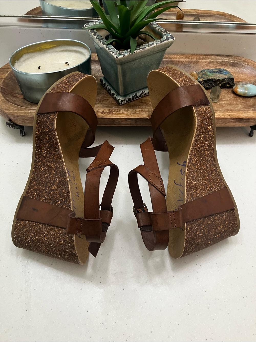 Blowfish Malibu Brown Platform Wedge Sandals Size 8 Boho Ankle Strap Cork Look - Picture 11 of 12